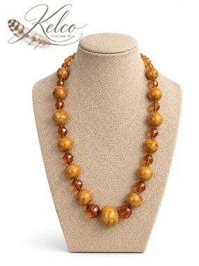 Golden Apple Coral & Vintage Amber Glass Necklace | 20” Estate Piece